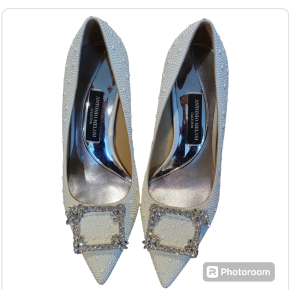 Antonio Melani Collection Vega Studded Crystal Ornament Satin Heels Shoes - Picture 4 of 14